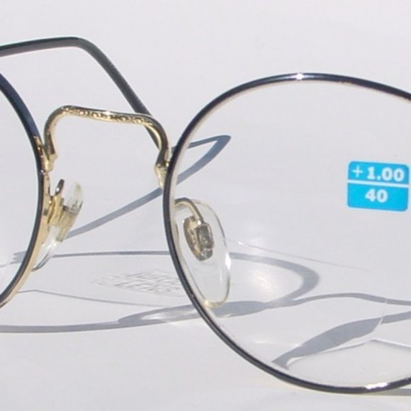 NWT True Vintage 90's Round Metal Bi-Focal Reading Glasses/Gold frame/Black Rim - Picture 1 of 4